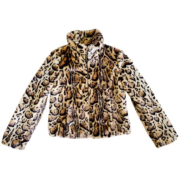 Cache Leopard Print Brown/Orange Faux Fur Coat | Size XL - Picture 5 of 5